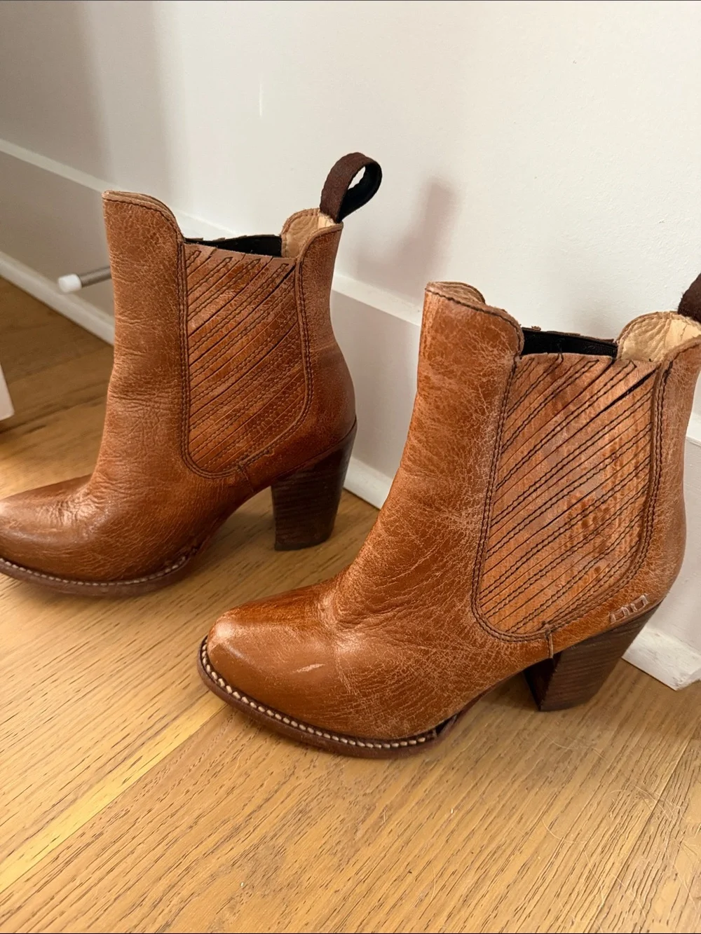 Frye Brown Leather Western Chelsea Booties